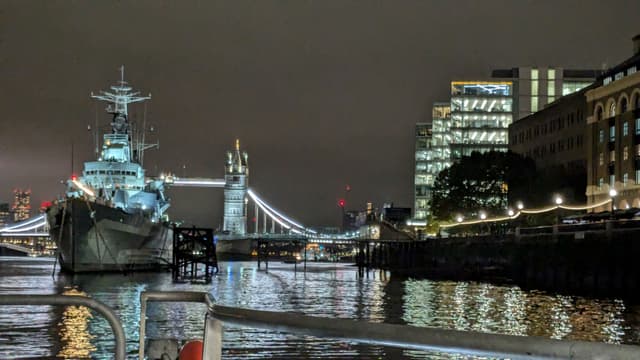 tower bridge and a giant boat